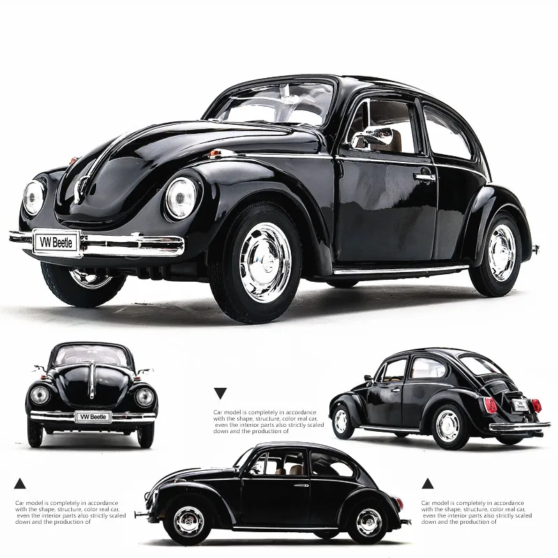 1:24 VW Classic Car Beetle Black Car Alloy Car Model Simulation Car Decoration Collection Gift Toy Die Casting Model