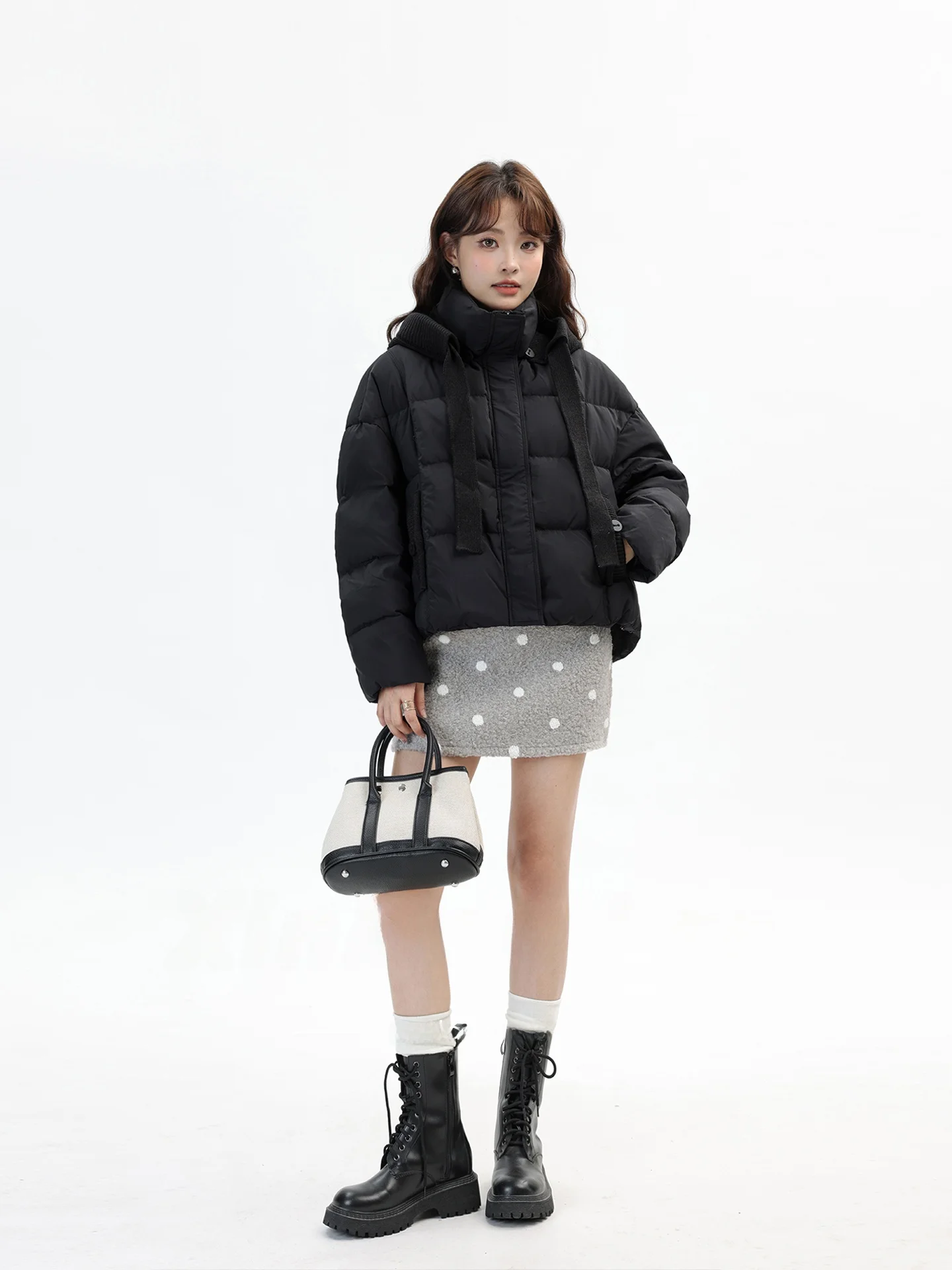 

Корейское однотонное пальто в стиле ретро с воротником-стойкой и капюшоном, съемное теплое пальто с хлебом, пуховое пальто для женщин, зимняя верхняя одежда