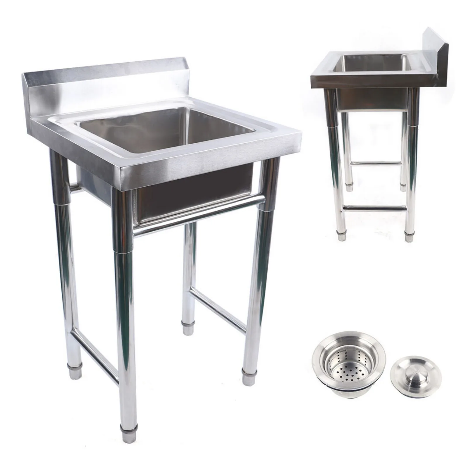 US 201 Stainless Kitchen Catering Sink Single Bowl Free Standing Laundry Sink