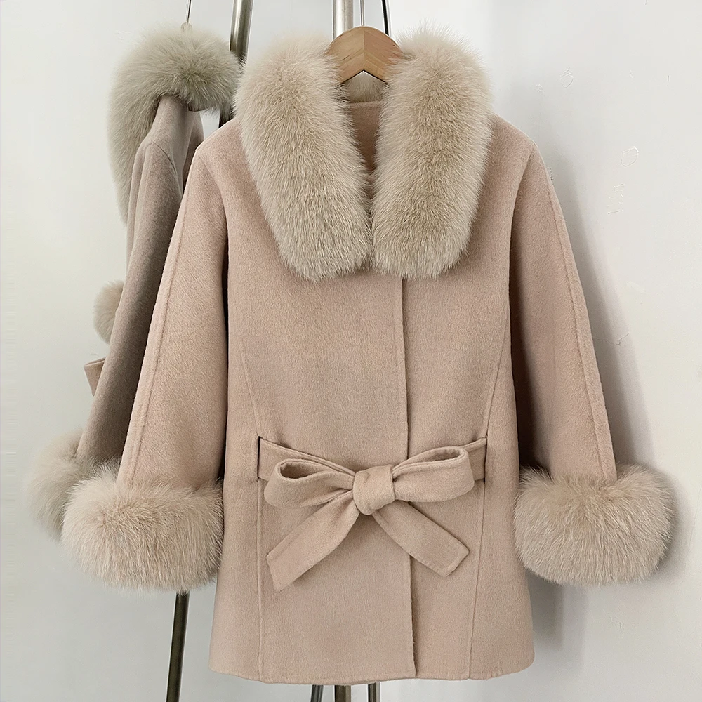 OFTBUY frauen Wolle Mantel Frau Echt Fox Pelz Woolen Jacke Frauen Jacke mit Pelz Femmes Lose Mantel Wraps Fledermaus Wolle mantel Weibliche