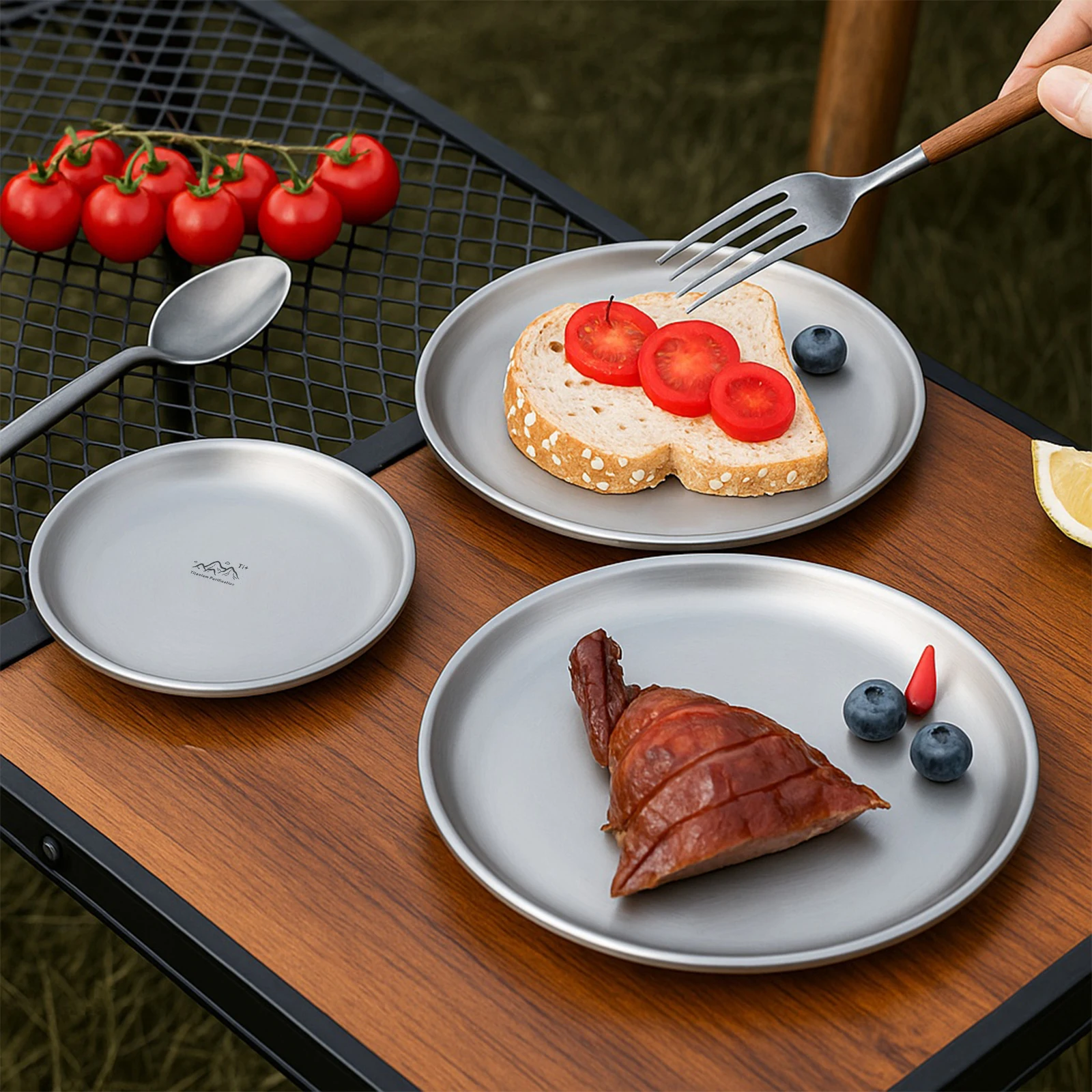 Titanium Purification Plate Portable Travel Tableware Anti-Fall Backcountry Dinnerware Stackable Camping Tray Camping Supplies