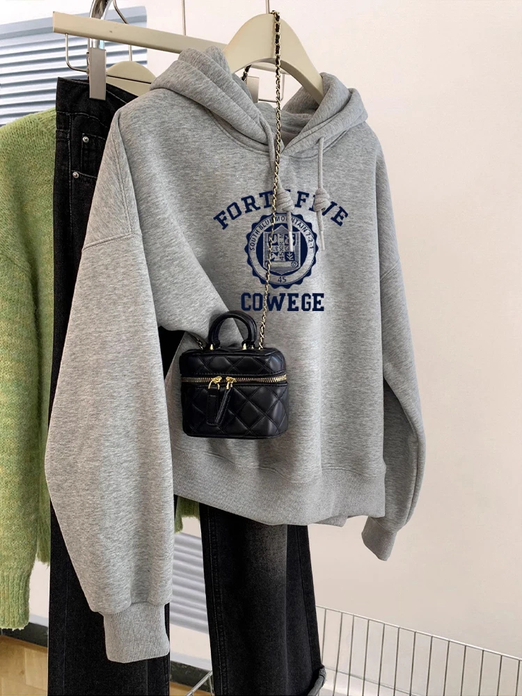 

Korean Sle College Faion Hoodie ex Spring Autumn Casual All-Match Overhead Letter Print Sweatirt Streetwear