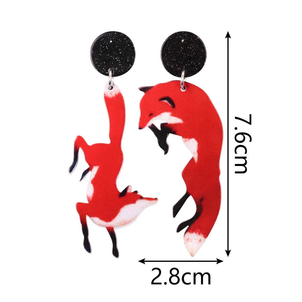 New Red Jumping Foxes Acrylic Statement Earrings for Women 2023 Trending Cute Animal Asymmetrical Dangle Drop Earring Jewelry