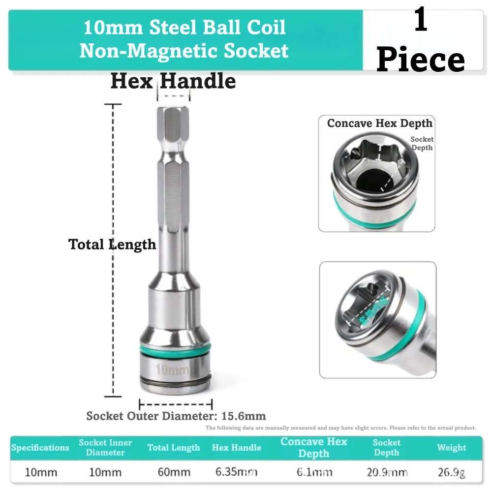 1/4 Inch Hex Shank Hex Socket Adapter 8mm 10mm Size Magnetic Spring Retention Reducer Sleeve Socket Steel Construction