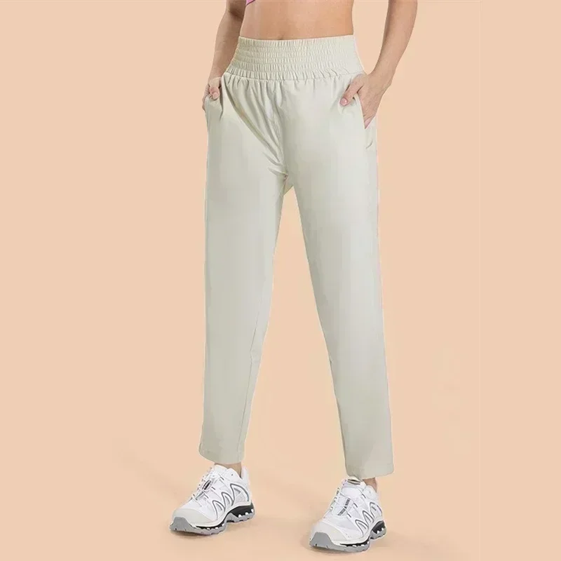Lemon Women Outdoor Hiking Ice Feeling Fabric Yoga Pants Loose Thin Quick Dry Straight Leg Pants Running Sports Pants