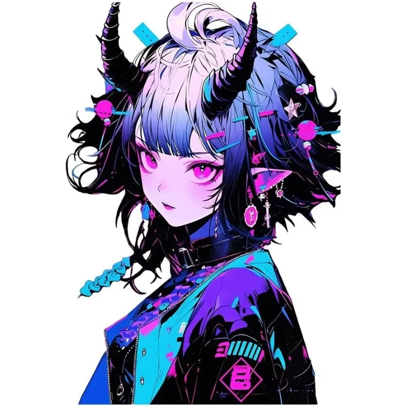Cyberpunk Horn Demon Girl Sticker Vinyl Decals Car Window Rear Windshield Laptop Waterproof Decor
