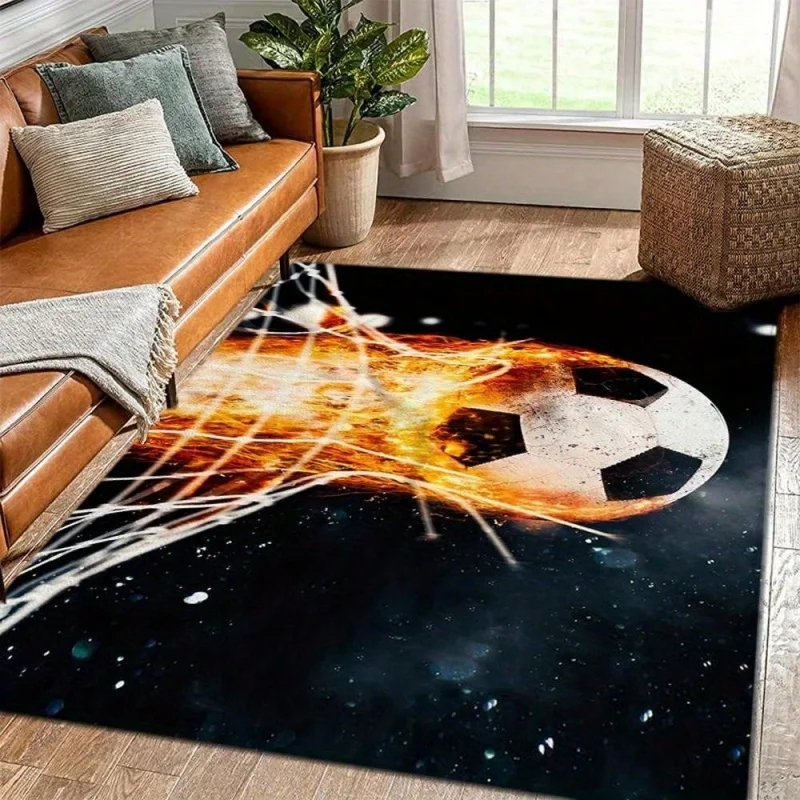 Broken Soccer Print Large Area Rug Black White Football Floor Mat Non Slip Living Room Decor Carpet