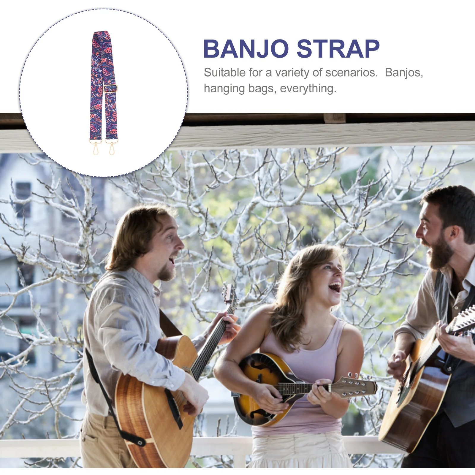 

Banjo Strap Adjustable Vintage Colorful Printed Retro Shoulder Belt For Banjo Ukulele Bass Instrument Accessory