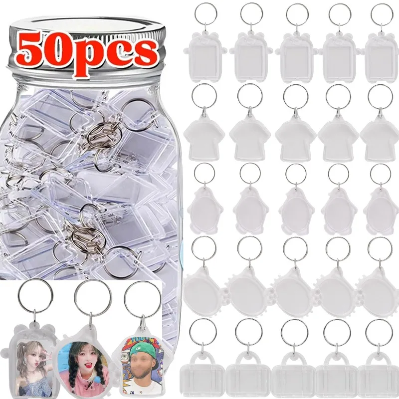 

5/50Pcs Blank Photo Frame Keychains Transparent Acrylic Insert Photo Split Key Pendant DIY Key Holder Couple Anniversary Gifts