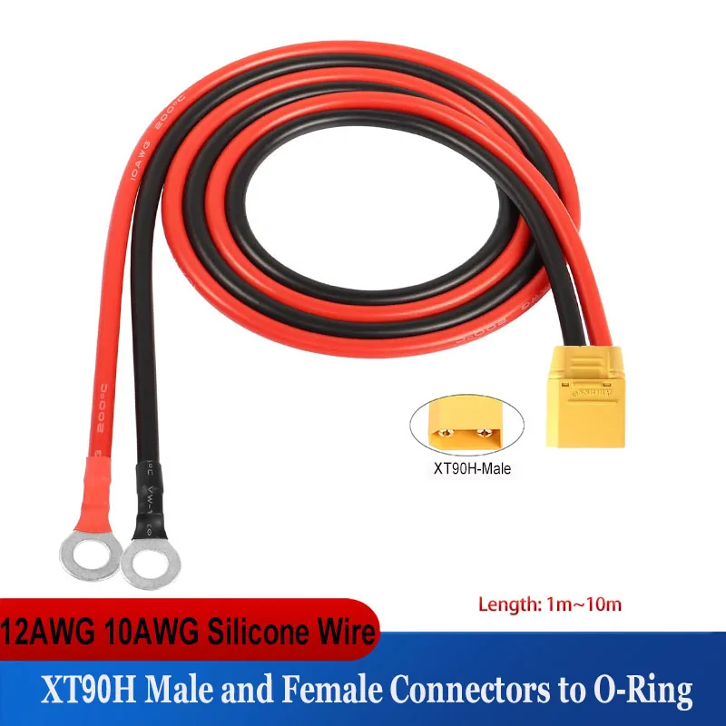 XT90 to O-Ring Terminal Cable XT90H Male and Female to O-Ring Connector Cable with (1m~10m )12AWG 10AWG Silicone Wire