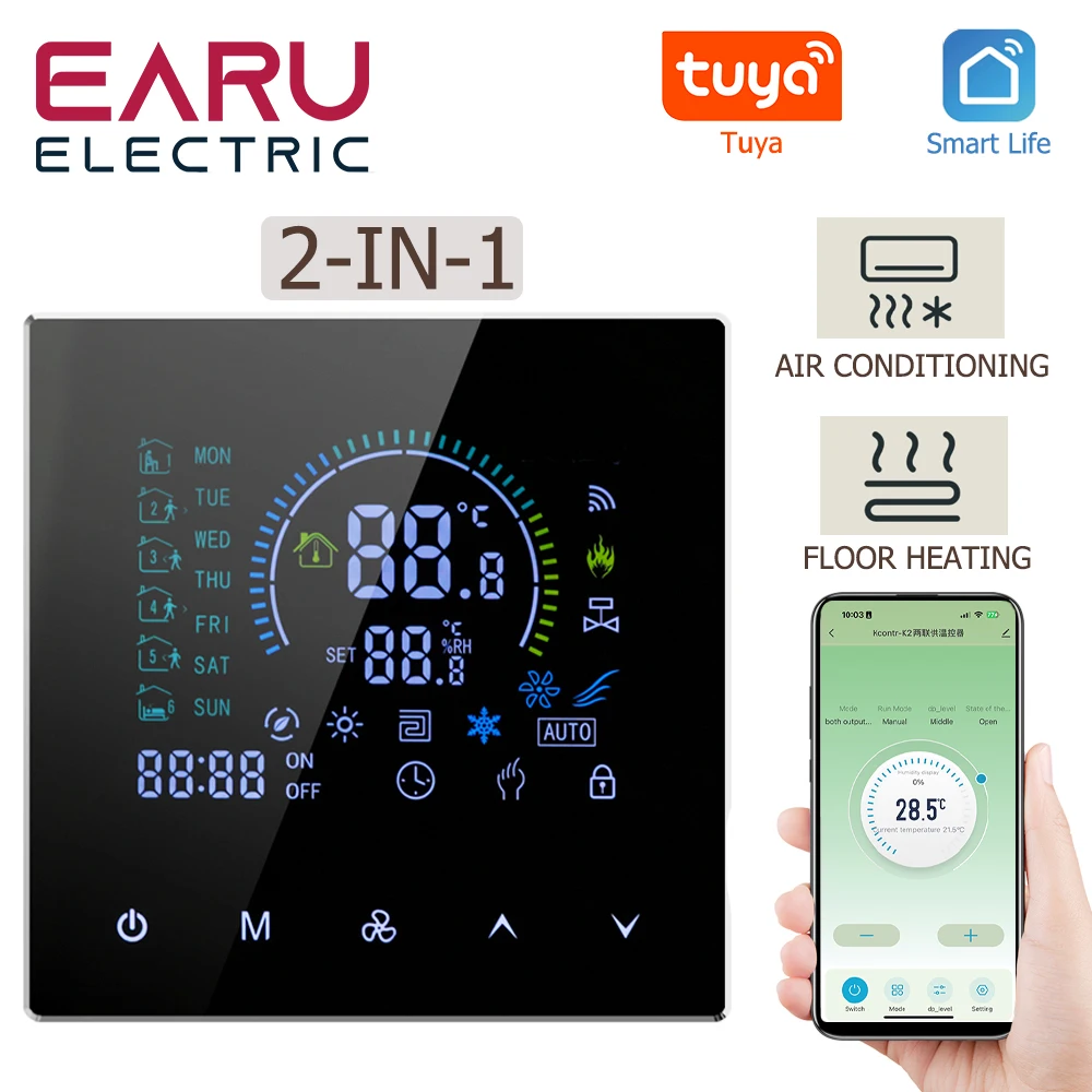 

Tuya WiFi Smart Air Conditioning Floor Heating 2-in-1 Dual Control Thermostat TRV Temperature Voice Remote Controller