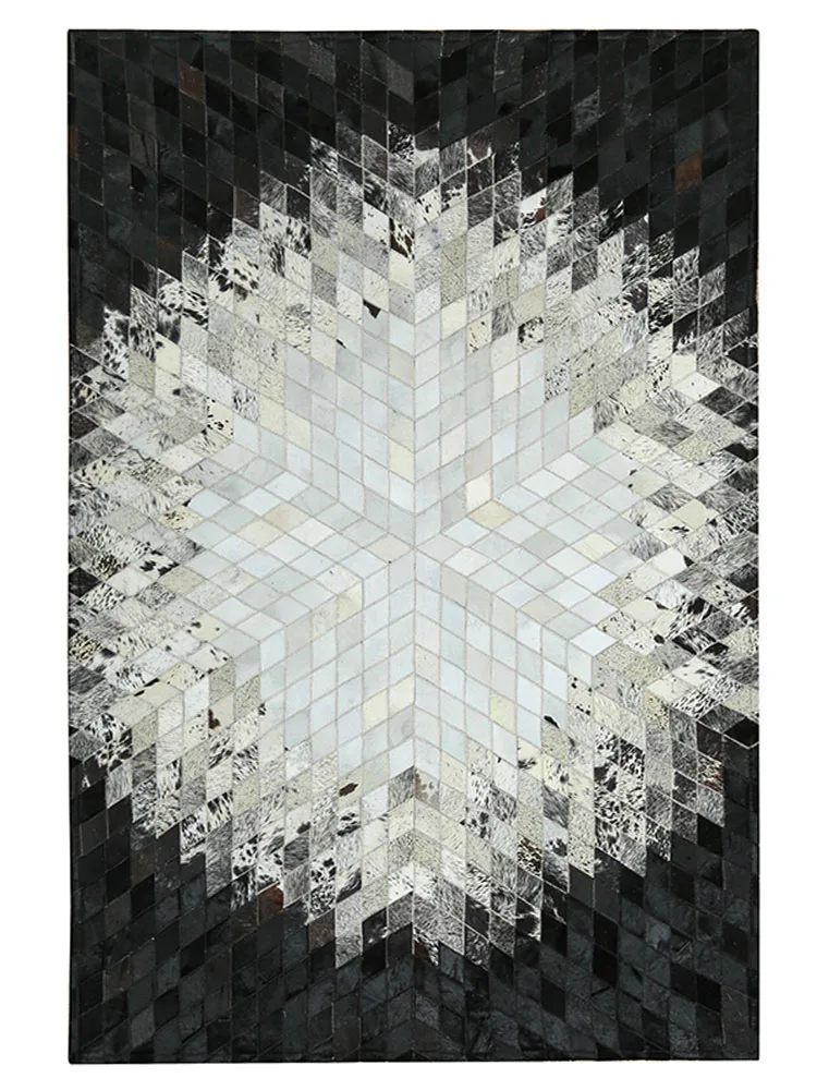 Black White Cowhide Carpet for Living Room Handmade High end Area Rug Bedroom Simple Luxury Table Study Floor Mat