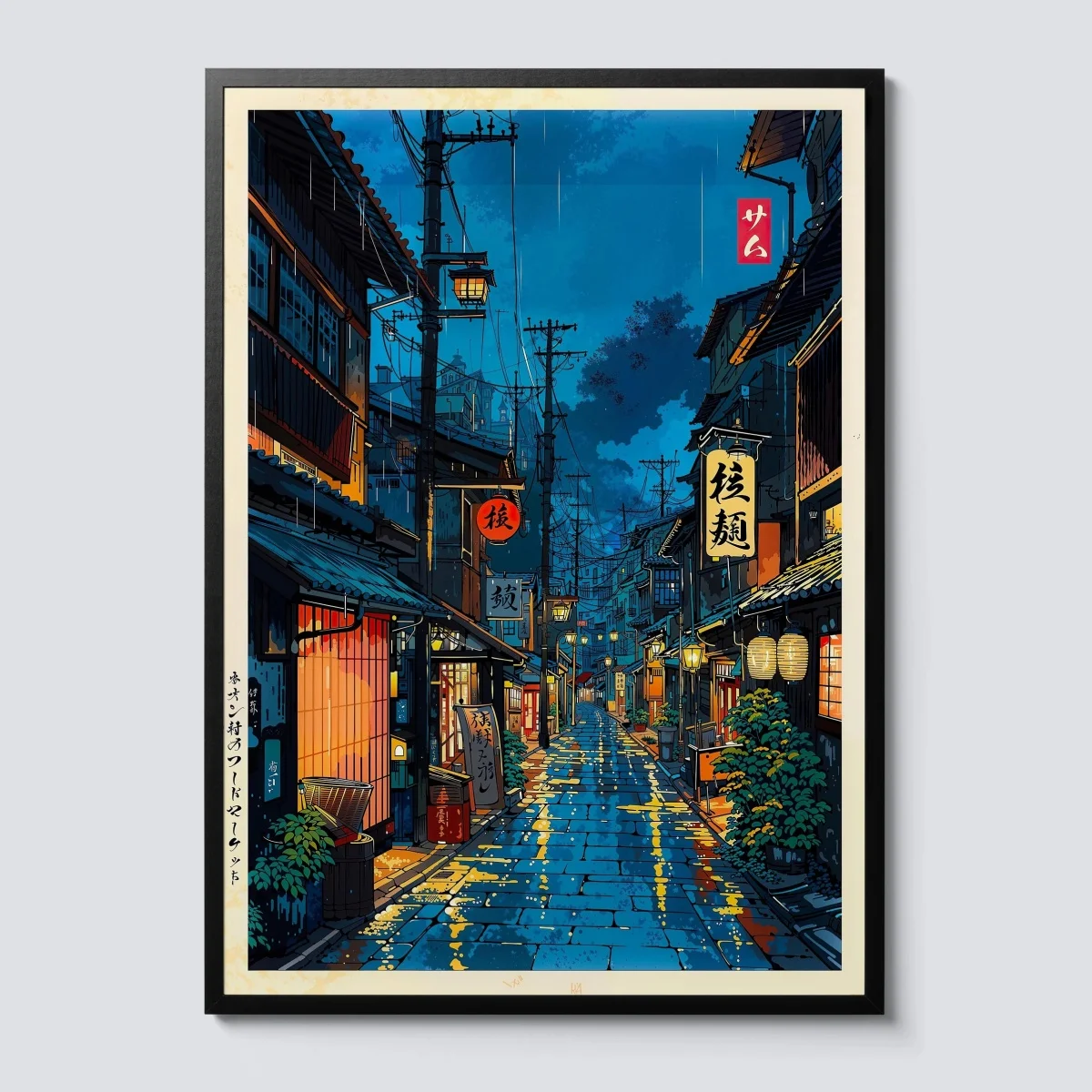 Frameless Japanese Anime Tokyo Teahouse Canvas Print Poster Japandi Alley Rainy Night Art Prints Living Room Bedroom Wall Art Ho