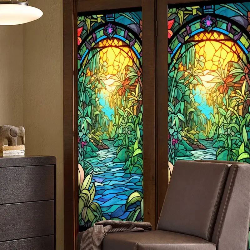 European Style Window  Film Stickers Colorful Film Vinyl for Glass Windows Stained Glass Window Film Home and Bathroom