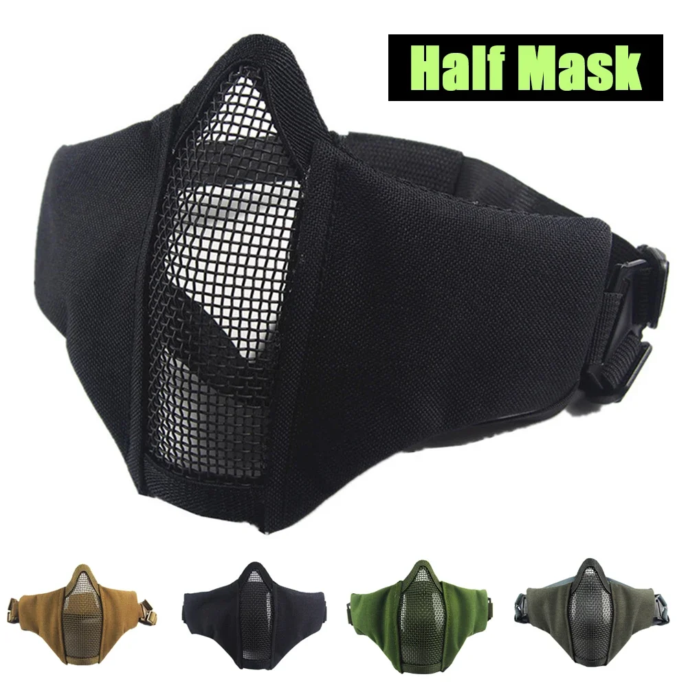 Airsoft-mascarilla táctica de media cara, Máscara protectora de malla de acero con bajo contenido de carbono, para Paintball, transpirable, S, para