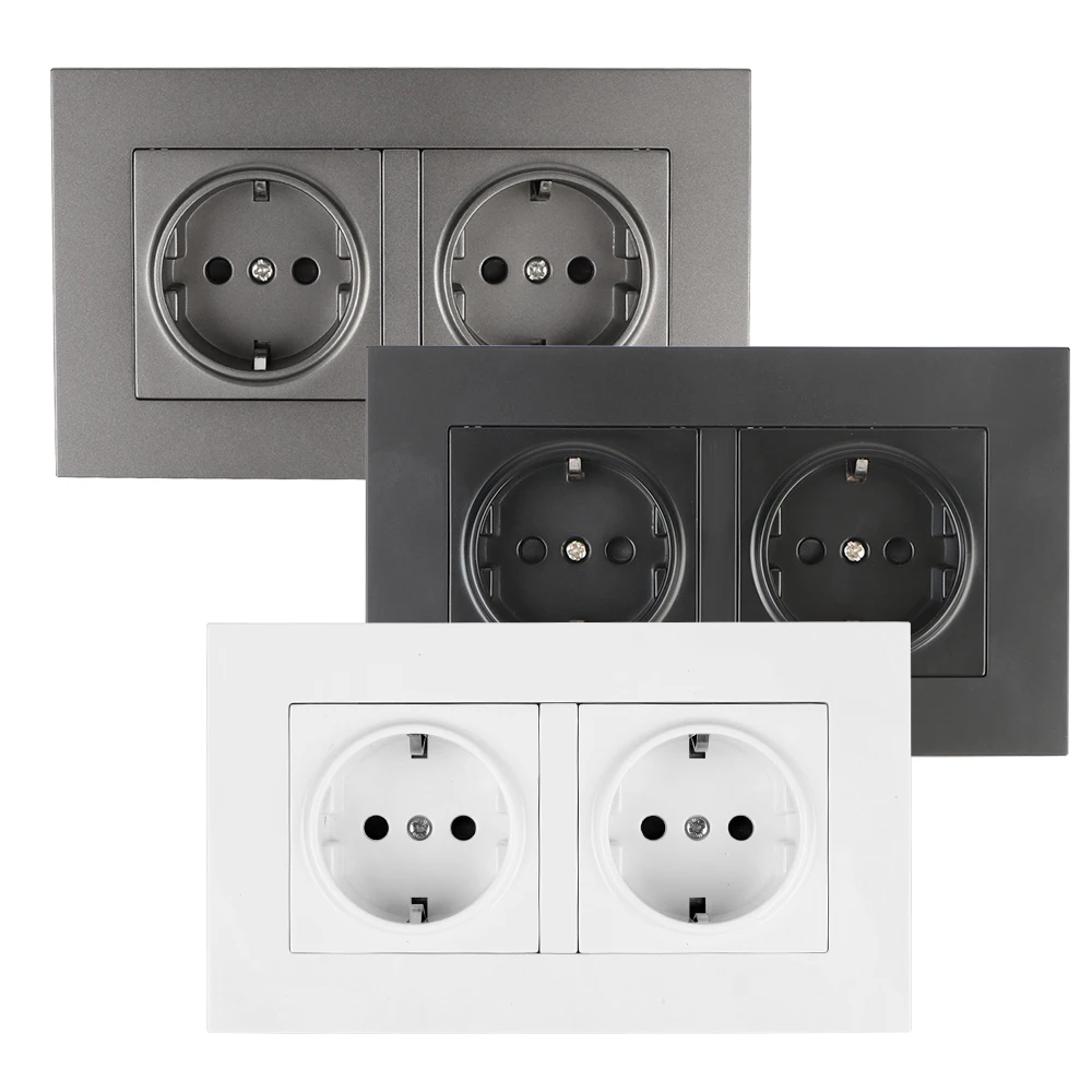 ซ่อนไฟ LED ผนังเยอรมนีปลั๊ก SOCKET ปลั๊กไฟฟ้า Double SOCKET Strip EU Power SOCKET Multi WAY Power Plug Grounded