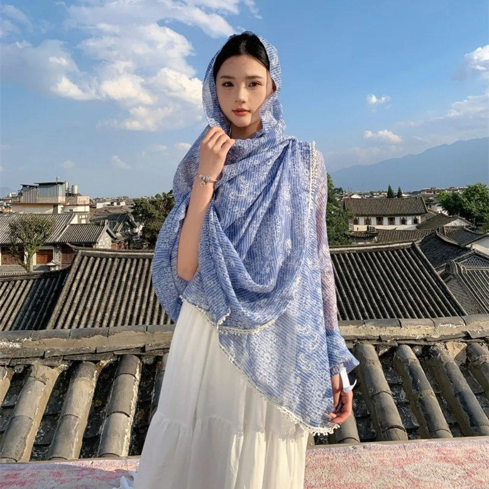 

Casual Sun Protection Paisley Shawl Head Wraps Thin Sunscreen Shawl Floral Printed Beach Scarf Outdoor