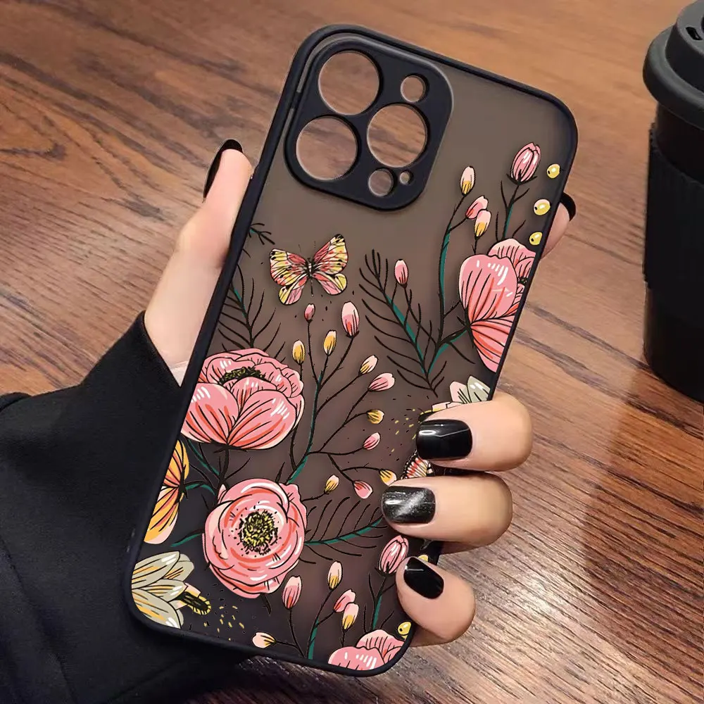 Pretty Vintage Leaves Flower Cover Matte Case For Samsung Galaxy NOTE 20 10 9 8 M53 M52 M51 M32 M30S M23 A05S A05 A04 A03S Case