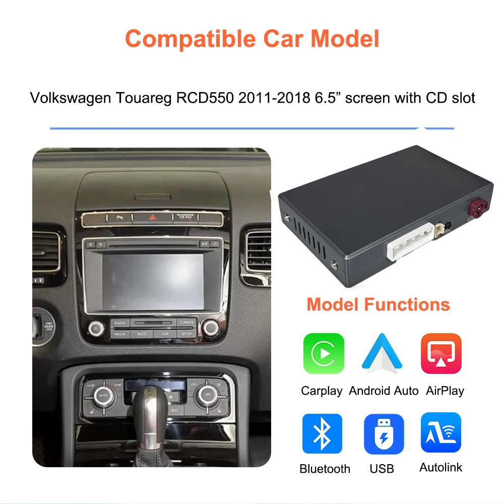 Bonroad Wireless Carplay Android Auto Retrofit Decoder Box für Volkswagen Touareg mit 6,5-Zoll-Bildschirm RCD550 2011–2018 Mirroring – Detail 4