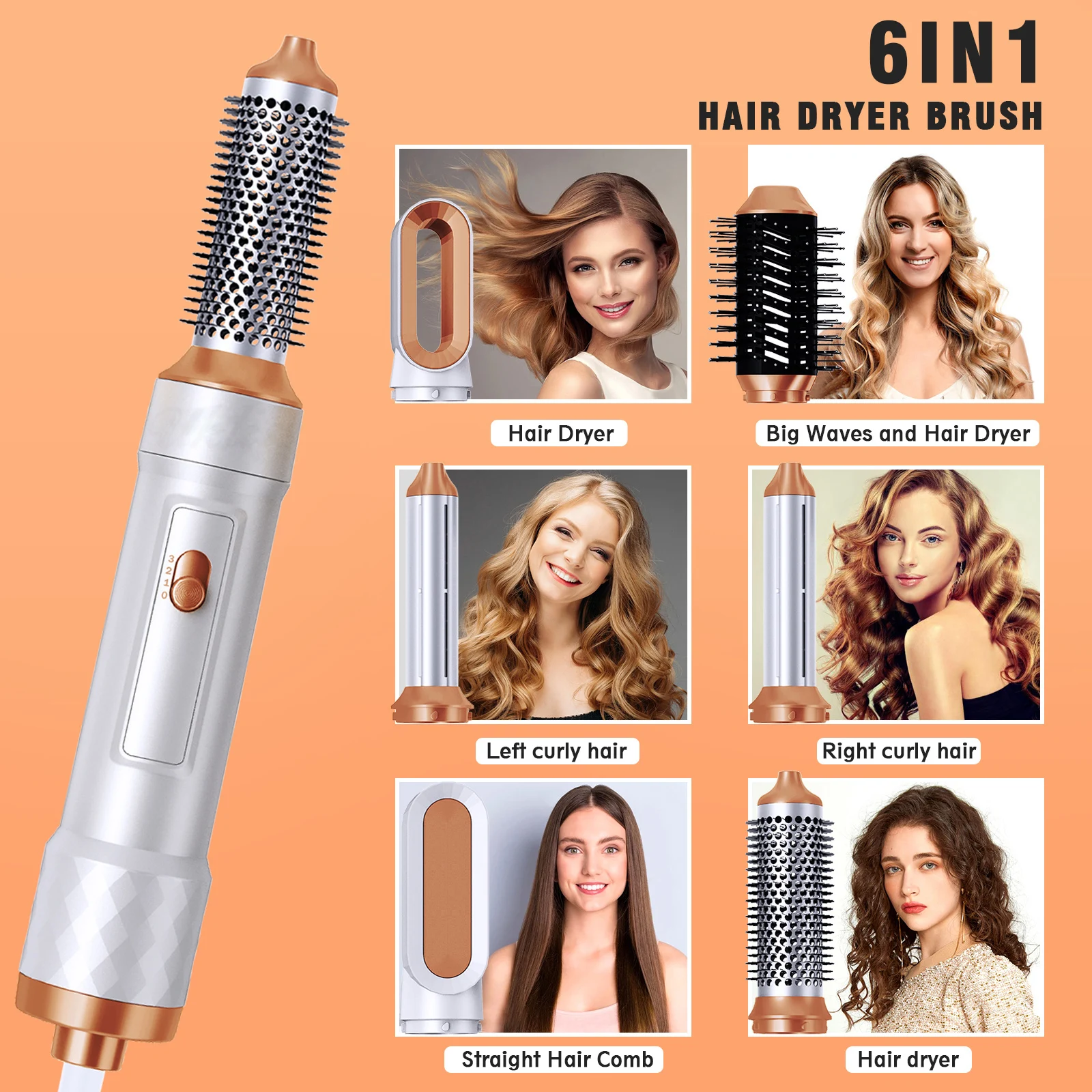 5-in-1 Haartrockner-Bürste Abnehmbarer Föhn-Kamm Ionische Heißluftbürste Haarstyling-Werkzeug Elektrische Thermobürste Luftlockenstab – Detail 1