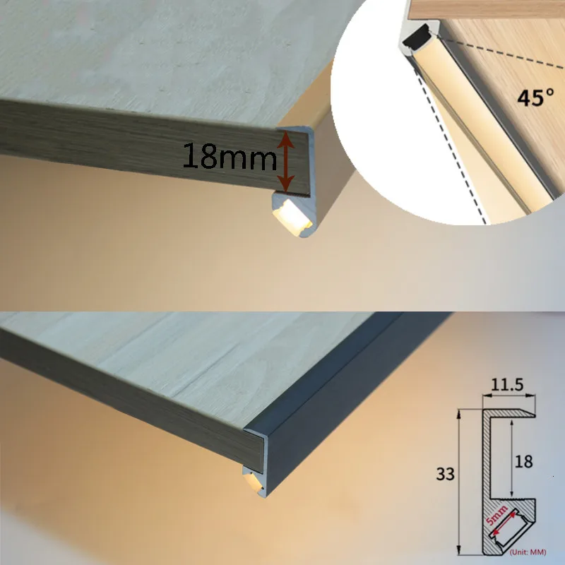 0.5M 1 m/sztuk półka wpuszczana z podświetleniem Bar szafka ukryte oświetlenie 45 stopni oświetlenie profil aluminiowy szafa klip kolumna świetlna