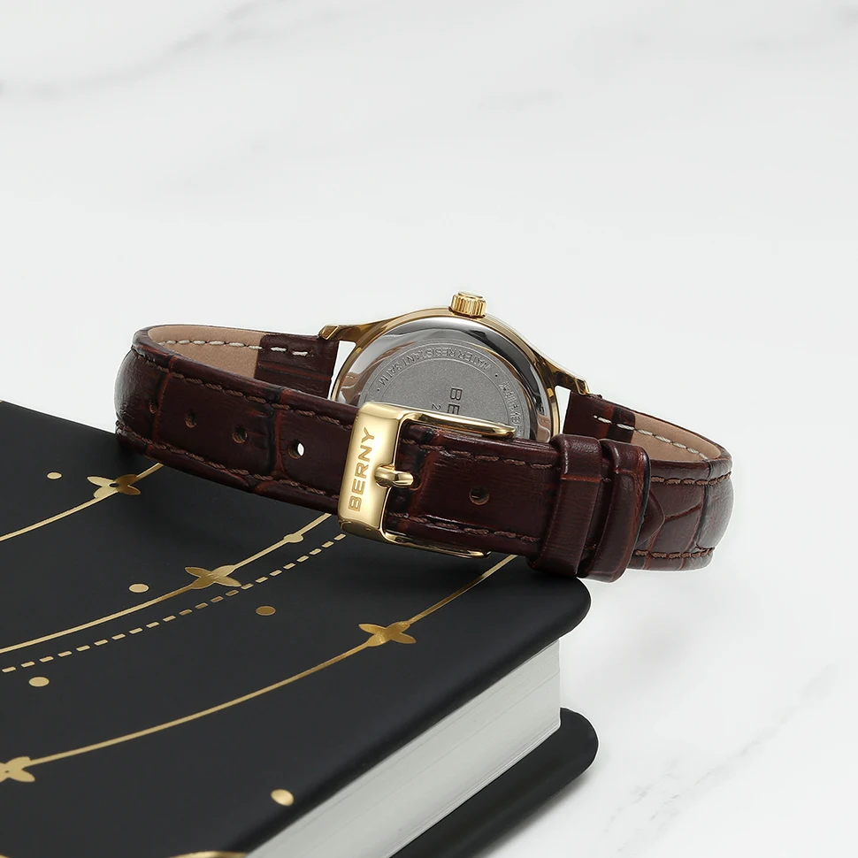 Reloj BERNY dorado para mujer, reloj de pulsera de cuarzo a la moda de lujo para mujer, elegante esfera con gradiente, múltiples escenarios, reloj a