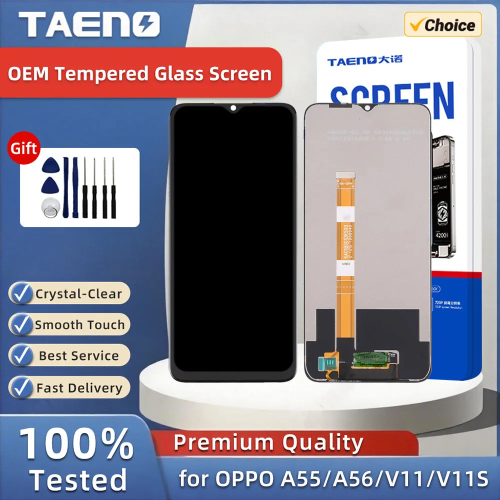 오포 A55 A56 A55S A92S 레노 4Z 리얼미 6Pro V11 V11S LCD 디스플레이 터치 스크린 교체용 타에노 휴대폰 LCD 스크린