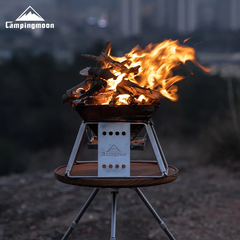 

CAMPINGMOON X-MINI Outdoor Barbecue Grill Wooden Charcoal Small for Couples 1-2 People Family Camping Portable BBQ