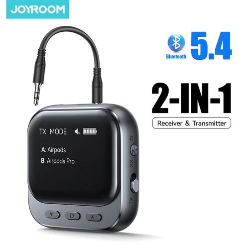 Imagen 1 del producto Joyroom-transmisor receptor Bluetooth 5,4 para coche, adaptador auxiliar 2 en 1 con pantalla LED, modo Dual TX/RX para música de coche