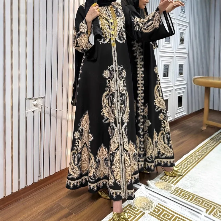 

Ближневосточные мусульманские платья 2025 года, новые модные женские повседневные модные элегантные свободные платья с длинными рукавами и грудью, женская одежда