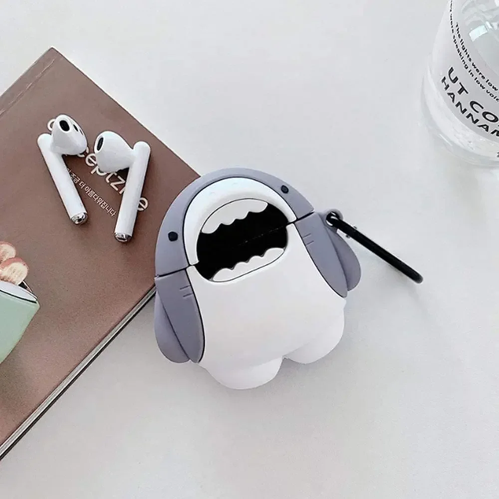 Cute Silicone Headset Cover For AirPods 4 1 or 2 3 Case Cartoon Shark Wireless Bluetooth Earphone Case Box For AirPods Pro 2