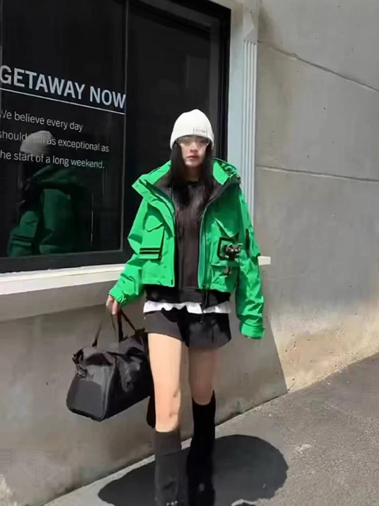 

Women's Casual Short White Duck Down Cartoon Dolls Design Coat Trendy High-End Outdoor Hooded And Thickened Downs Jacket Lady