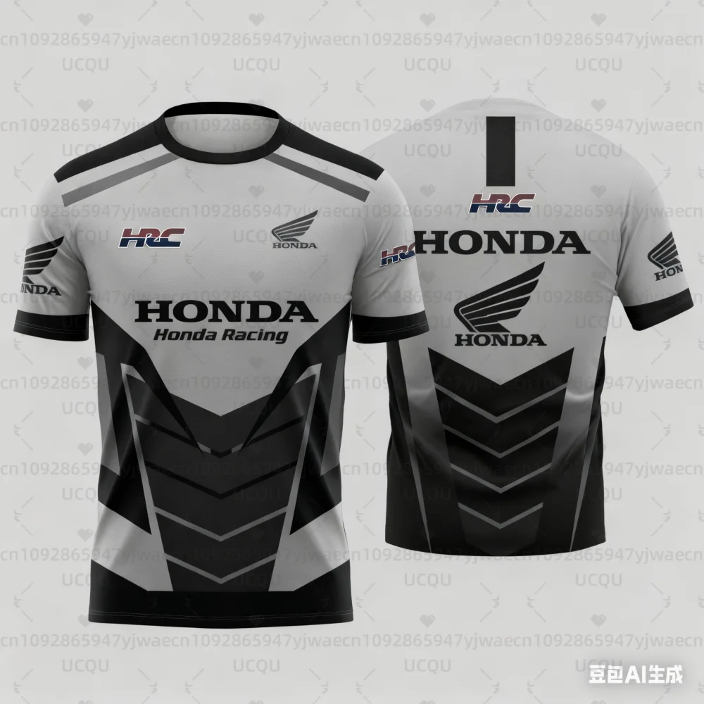 هوندا سريعة الجافة سباق الرجال هندسية ثلاثية الأبعاد طباعة دراجة نارية السائق جيرسي ملابس رياضية قصيرة الأكمام خفيفة الوزن في الهواء الطلق تي شيرت #2