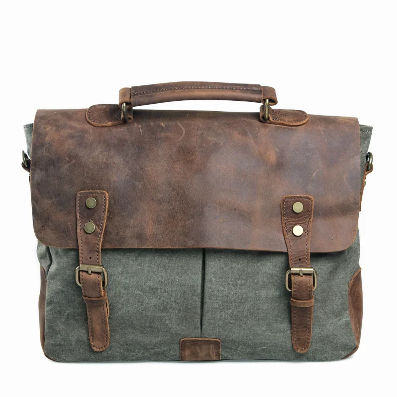 fabric bag with genuine leather and canvas, European and American vintage messenger bag Shoulder Crossbody Bag Retro handbag