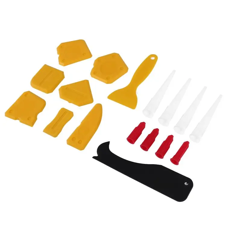 LUDA 17 Pieces Caulking Tool Kit Silicone Sealant Finishing Tool Grout Scraper Caulk Remover And Caulk Nozzle And Caulk Caps