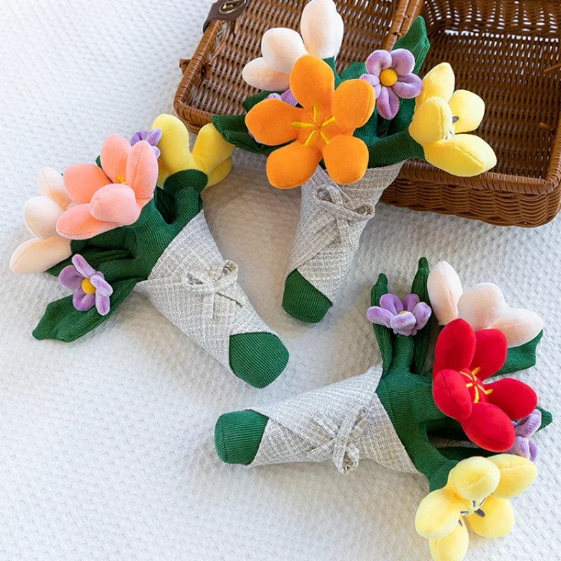 Bouquet de fleurs en peluche douce, décoration de Table pour la maison, cadeaux créatifs pour la saint-valentin, la fête des mères, anniversaire, noël, remise de diplôme
