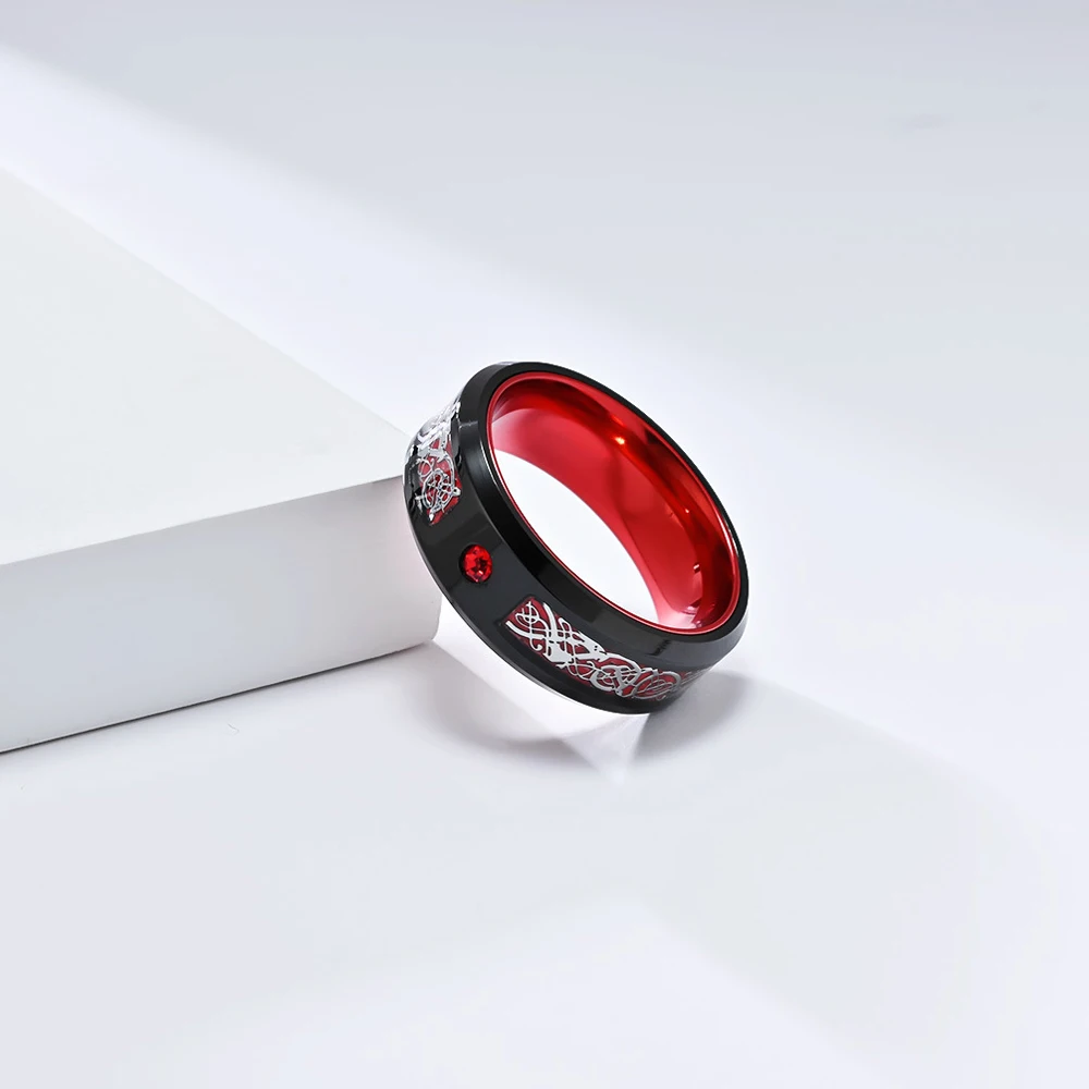 خاتم التنين الفولاذ المقاوم للصدأ Nibelungen المؤكسد الألومنيوم البطانة الرجال القوطية مجوهرات هيبوالرجينيك جريئة اكسسوارات للرجال #2