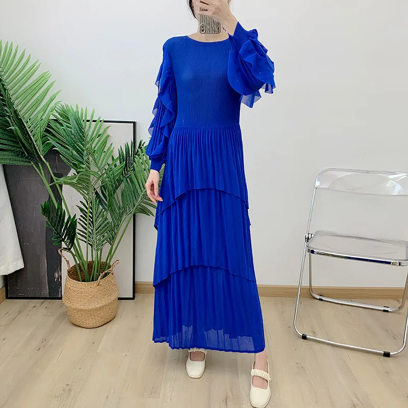 

Pleated Lace Long Dress 2023 New Long Sleeve Pressed Pleated Cake Shows Thin Foreign Women's Clothing Middle East Summer Dresses