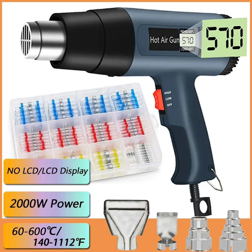 

2024 NEW 2000W Air Dryer Hot Air Gun Hair dryer for Soldering Thermal Blower Shrink Wrapping Tools with 300PCS Wire Connectors