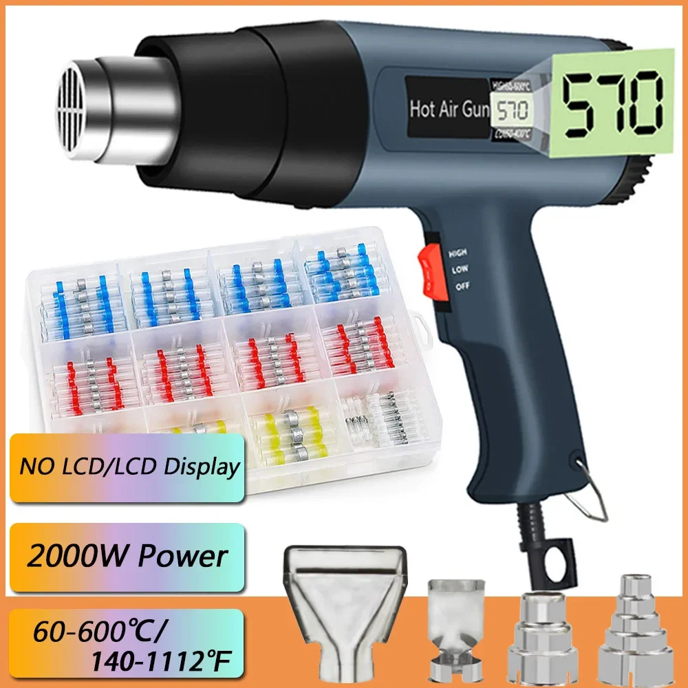 2024 NEW 2000W Air Dryer Hot Air Gun Hair dryer for Soldering Thermal Blower Shrink Wrapping Tools with 300PCS Wire Connectors