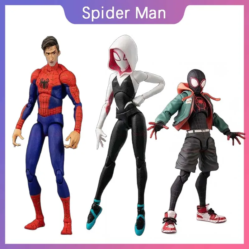 Spider Man Gwen Peter Action Figure Spider-Verse Miles Morales Peter Pvc Model Collection Room Decor Christmas Halloween Gifts