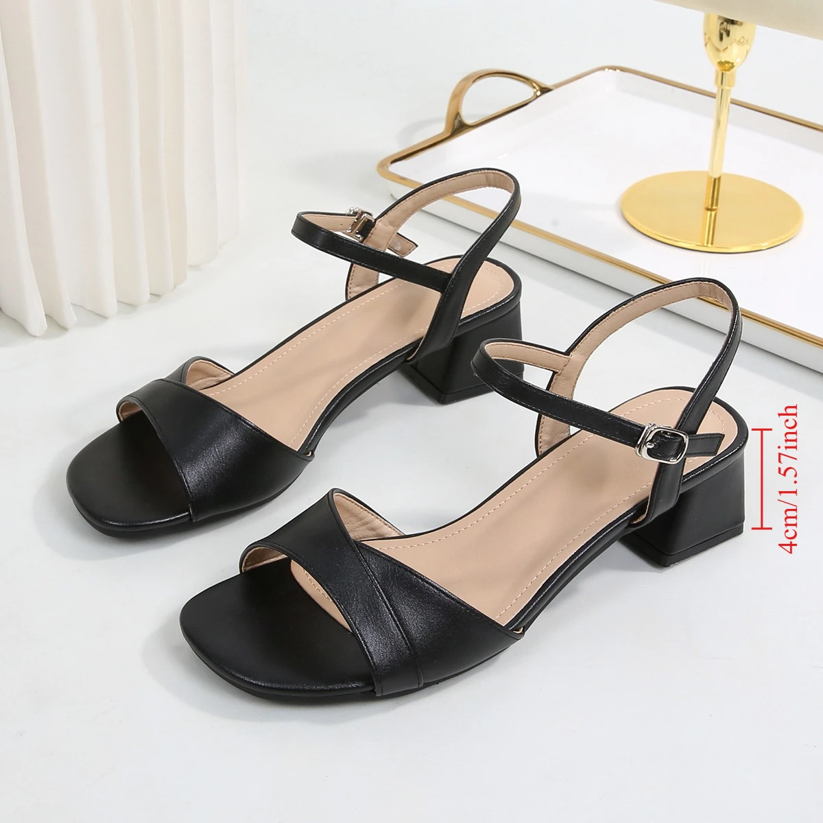 Fashion Sandals for Women Summer Soft Leather Thick Heel Straight Buckle Strap High-heeled Shoes Ladies Heeled Footwears