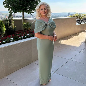 אלגנטי אמא של כלה שמלות כלה ארוכות מנטה לעטוף את הכתף שמלות כלה לנשים חגורה קריסטל שמלה רשמית מסיבה