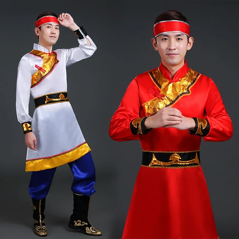 

2 colors mongolian costume for men mongolian clothes adults minority dance costumes china national clothing new year dance