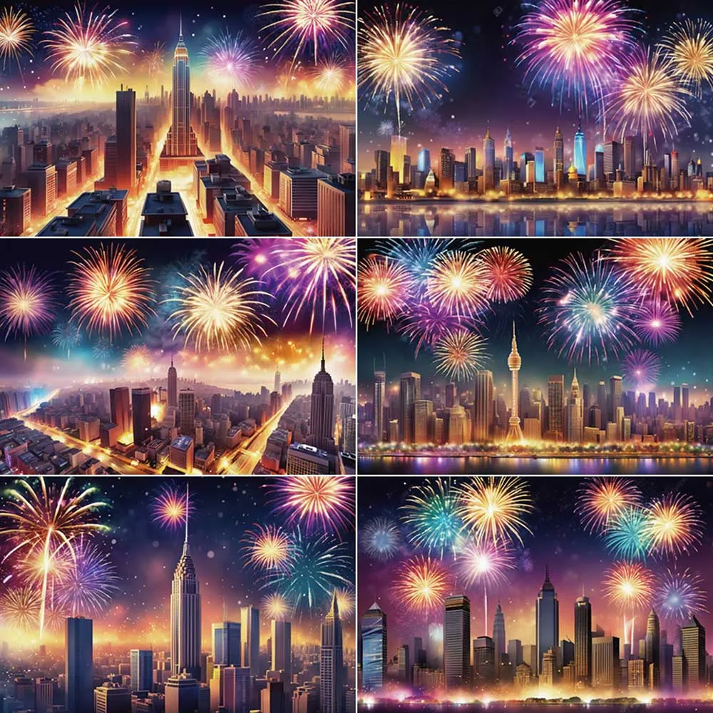 

MOON.QG 2025 New Year City Fireworks Backdrop for Photography Home Party Decoration Background Custom Photo Studio Accessories