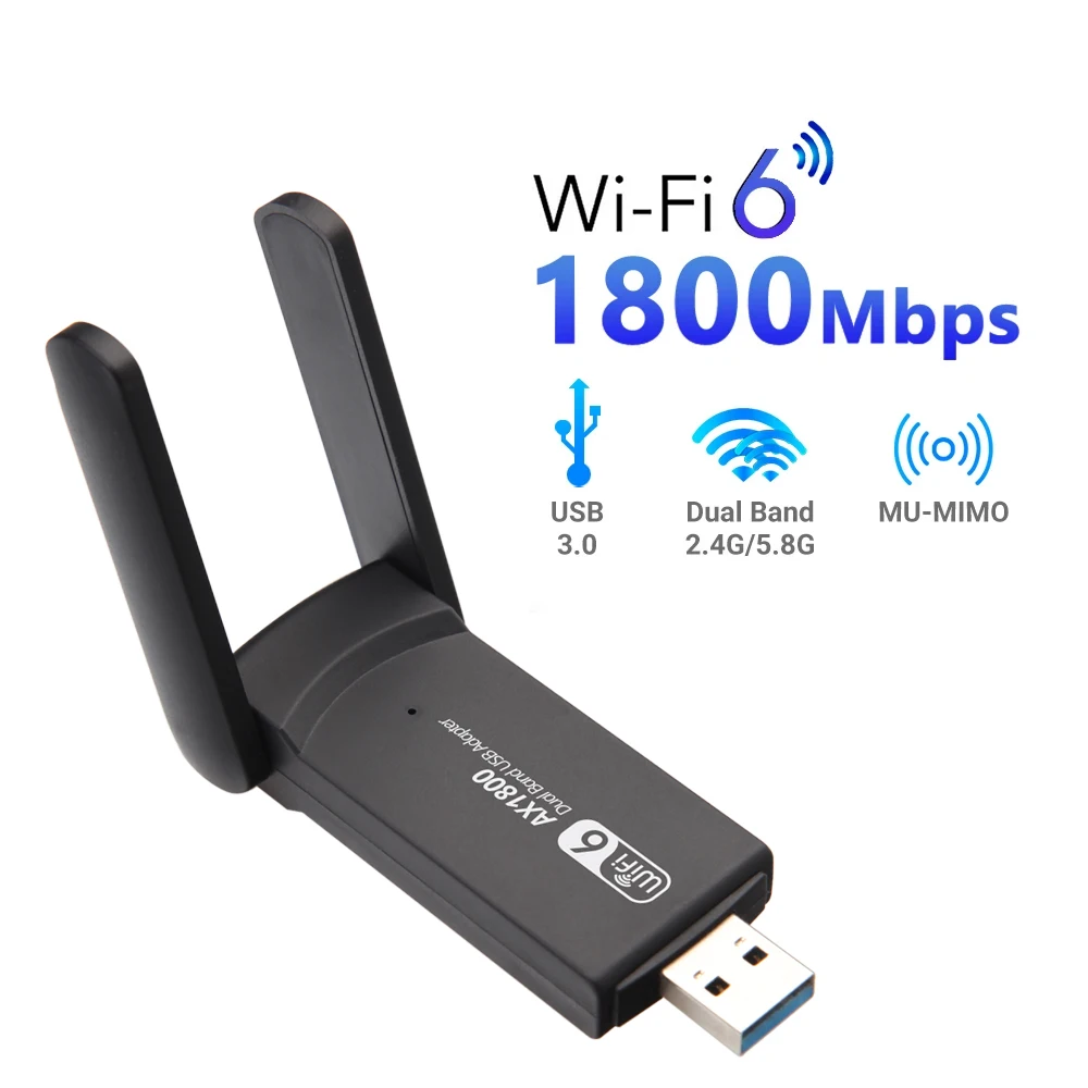 WiFi6 USB WiFi Adapter 1800Mbps Dual Band AX1800 2.4G/5GHz Network Card USB3.0 Wifi Dongle Receiver MU-MIMO For PC Laptop Window