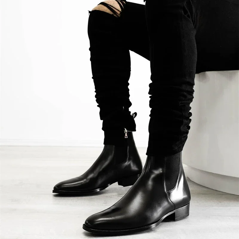 Chelsea Boots Men Black Brown Business Short Shoes for Men Handmade Ankle Boots Zapatos Hombre