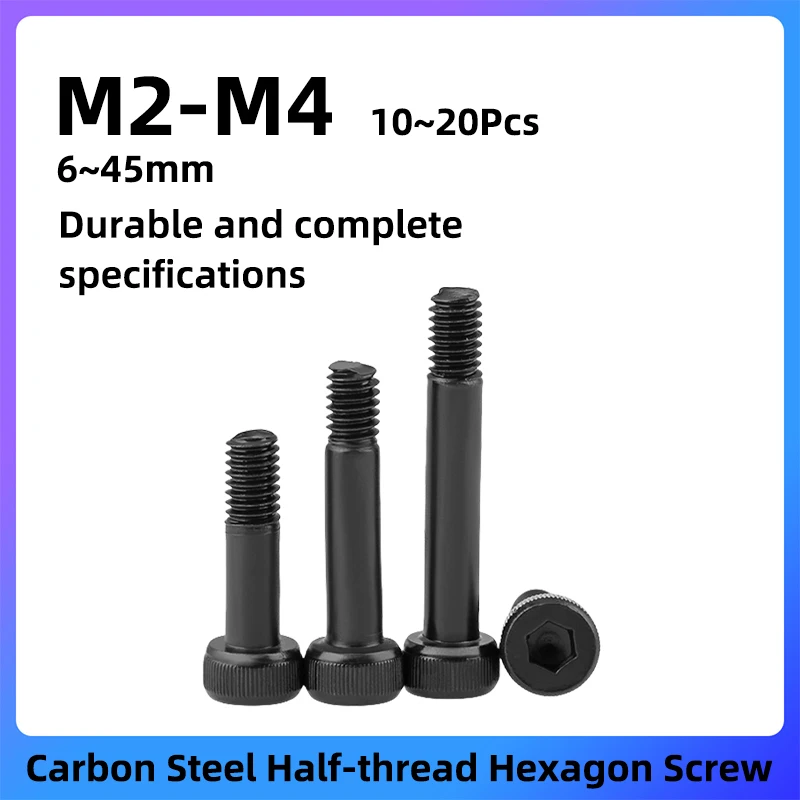 10~20Pcs Half-thread Cup Head Hexagon Socket Screw Bolt M2 M2.5 M3 M4 6~45mm Carbon Steel Cylindrical Head Bolts