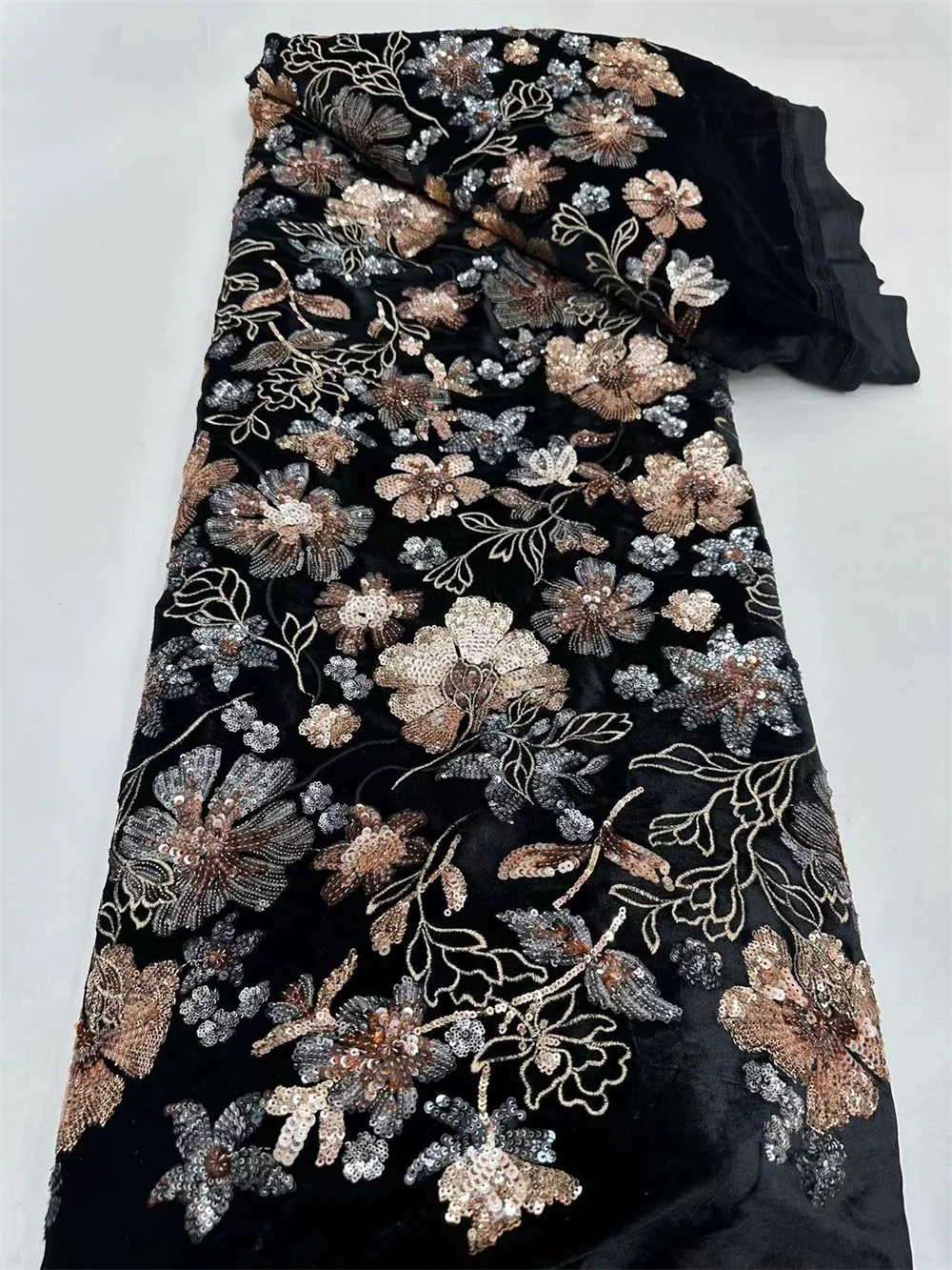 Luxury French Lace Black Velvet Lace Fabric 2024 High Quality Lace Embroidered Fabrics Of 5 Yards Elegant Party Dresses A471-1