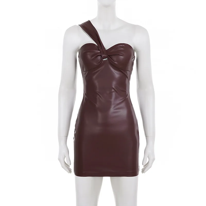 Damska seksowna obcisła mini sukienka z ekoskóry, bez ramiączek, na jedno ramię, z odkrytymi plecami, dopasowana, na imprezę, do klubu, modna, codzienna odzież uliczna, Vestidos
